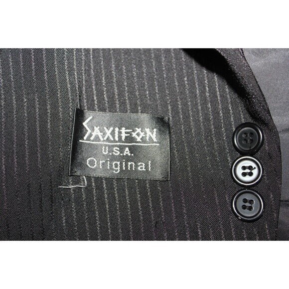 Saxifon USA Western 2 Piece Suit Black Striped Polyester 40S Flat Fronts 33" W - Picture 9 of 10